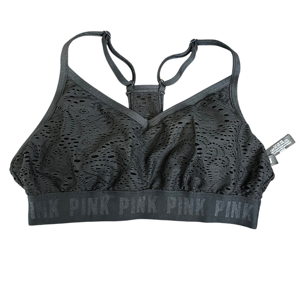 PINK by Victoria's Secret Sport Black Lace Racerback Sports Bra Size‎ S